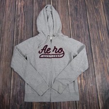 Aeropostale Hoodie Womens Small Gray Aero Est 1987 Applique Full Zip Fleece