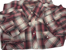 VTG Wrangler Wrancher Mens Red Plaid L/S Pearl Snap Shirt Large Western Cowboy