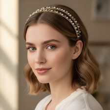 nOir Gold Beaded Pearl Crystal Headbands Set of 3 Women's Hair Accessories