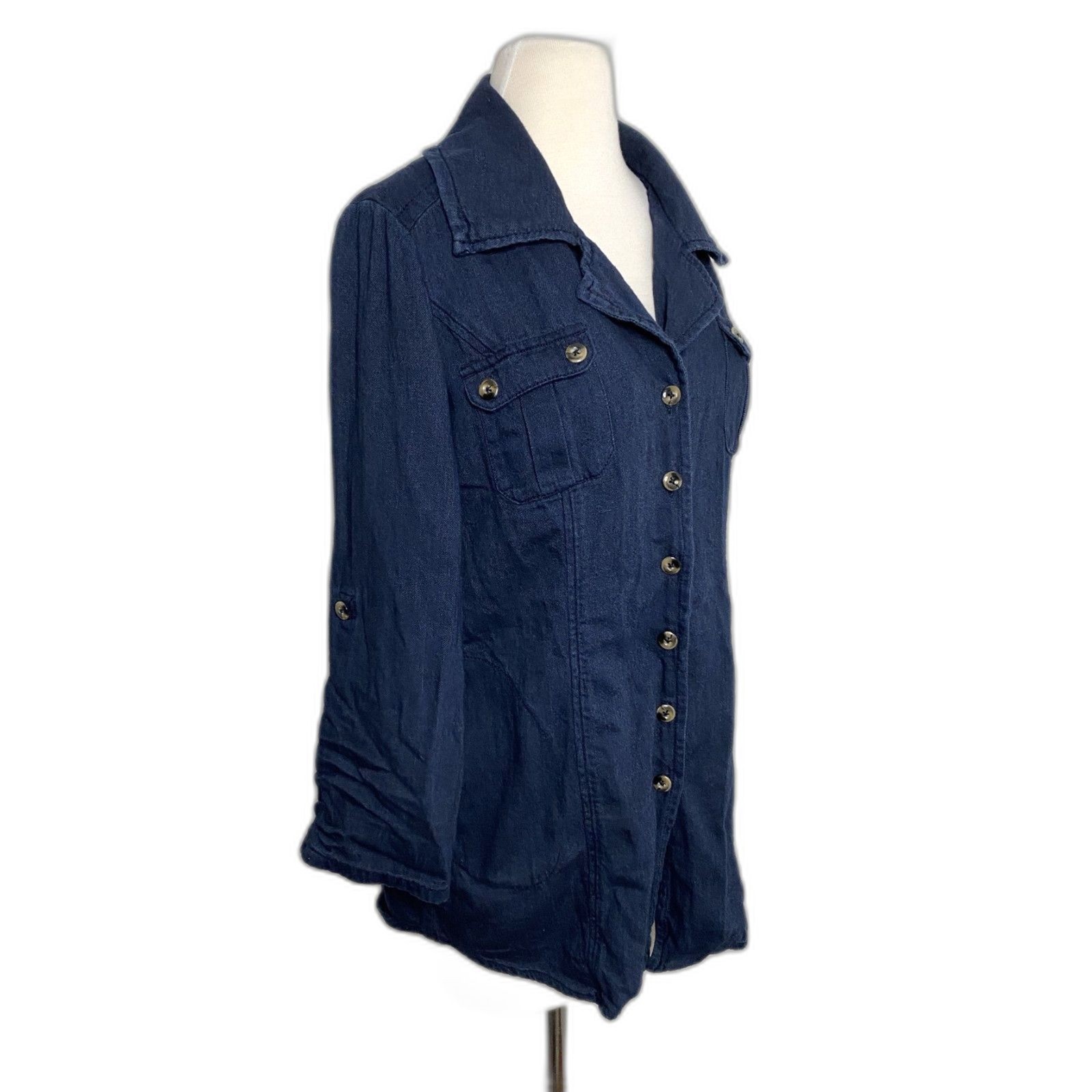 Cabi Chambray Utility Jacket Button Down Cinched … - image 6