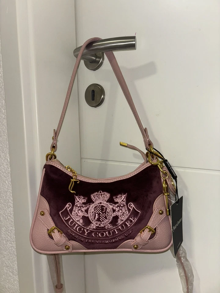 juicy couture  pink velour nuova scottie twig dog hobo crossbody /shoulder bag - Bild 1 von 4