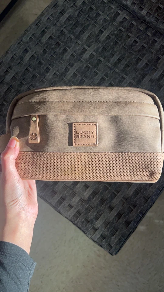全新无标签 男式 Lucky 品牌 化妆包 旅行箱 DOPP 剃须袋 擦拭 清洁 棕色 — 第 3/4 张图片