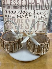 Set of 2 Flower Girl Baskets Wicker Wedding Ivory Ribbon 6.5  