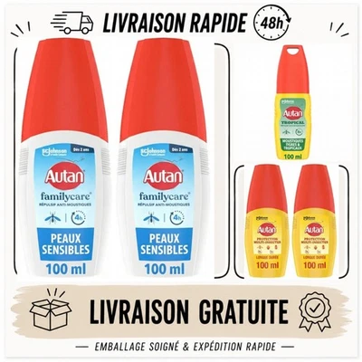 Autan Multi-Insectes Spray 100ml - Répulsif Anti-Moustiques - Lot de 2 - Photo 1/4