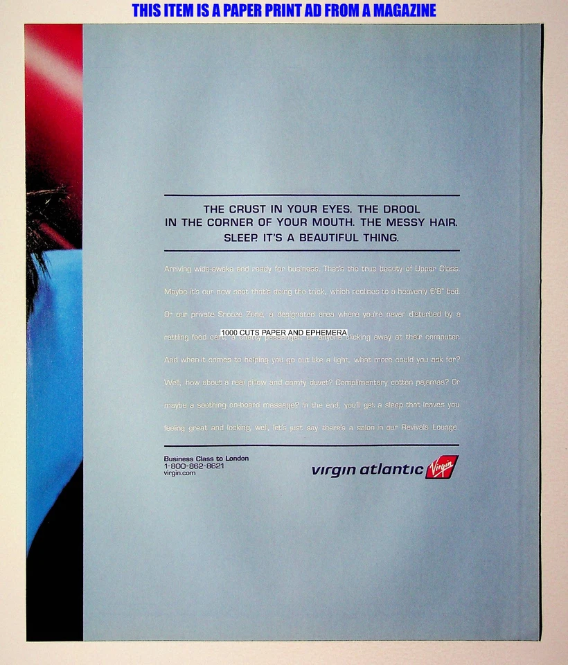 Anuncio de póster publicitario de revista impresa comercial Virgin Atlantic Airlines 2001 Foto 3 de 4