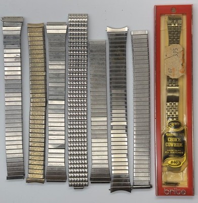 8 Vintage Watch Expansion Stretch Bands Silver Tone Speidel Stainless Steel READ