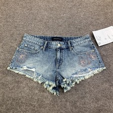 Aeropostale Shorts Womens 6/29 Blue Denim VLR Shorty 2.5 Inseam Hibiscus Cutoff
