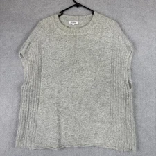 See Saw Jumper Womens Medium Light Grey Soft Fluffy Angora Blend Poncho Sweater