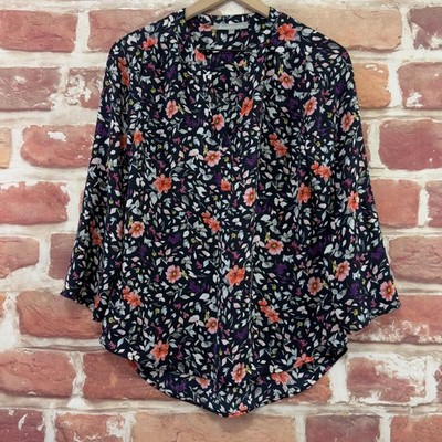 Anthropologie Daniel Rainn Top Womens Small Black Multicolor Garden Floral Shirt