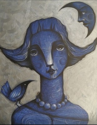 Acrylic/Canvas Carlos Cesar cuban Beautifull  Art 80x60Cm T:Azul.