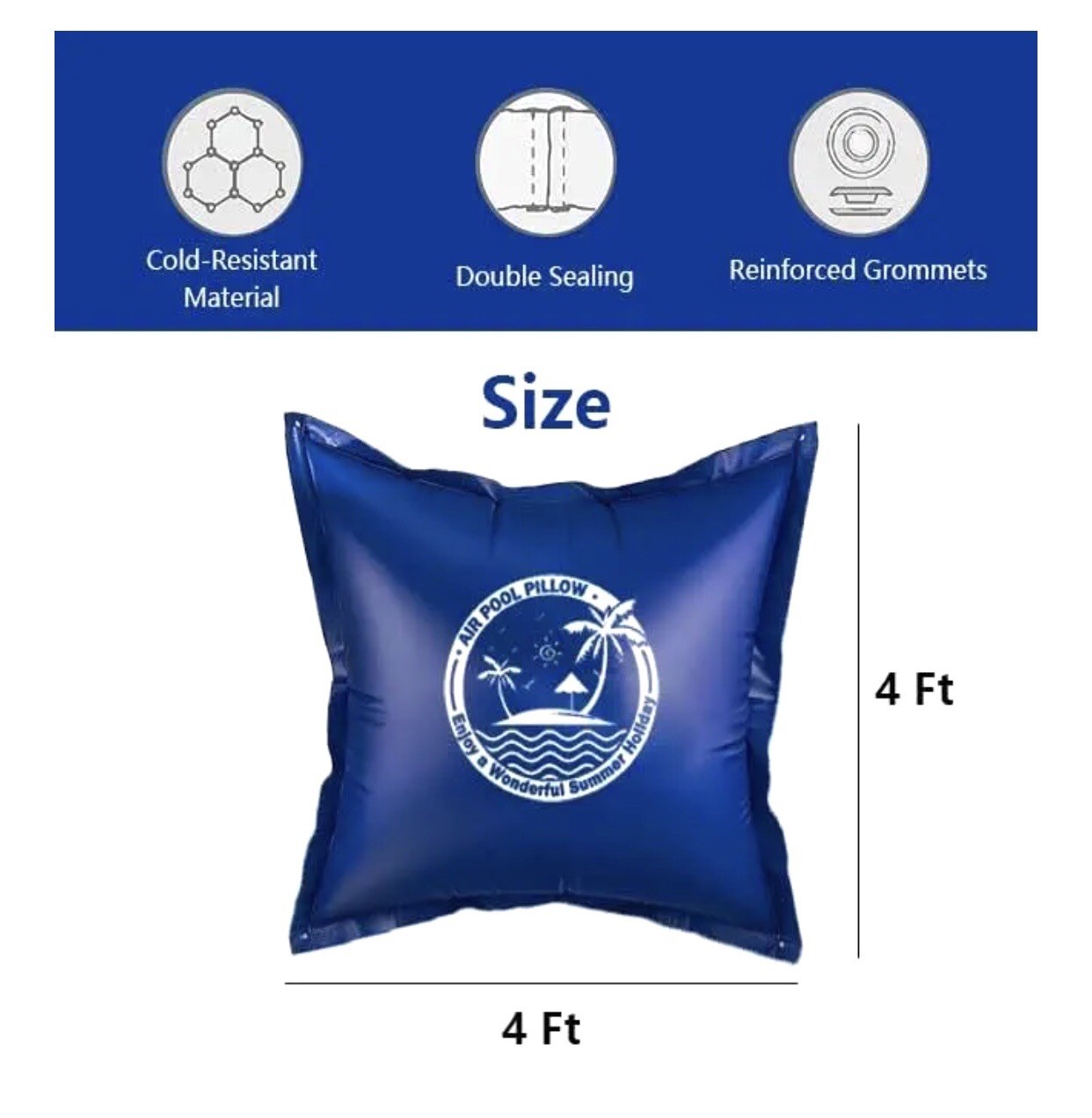 Almohada cubierta de piscina de 4 x 4 pies para piscinas sobre el suelo. Caja abierta piscina invierno