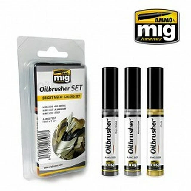 A.MIG 7507 - Ammo by MIG - Oilbrusher Set Bright Metal Colors Set - NEU