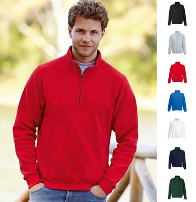 Zip Neck Sweat Fruit of the loom Sweatshirt Herren New Shirt Raglan 80/20
