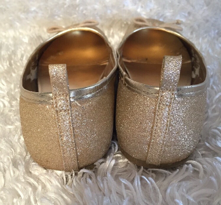 Gold Glitter Ballet Flats Shoes Size 4 Big Girls Slip On Dressy Casual Crazy 8 - Image 2 of 4