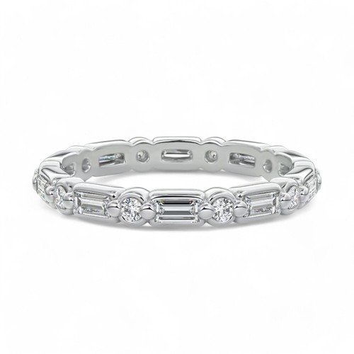Baguette Cut Wedding Diamond Band 1 Carat Certified 14k White Gold Lab Grown - Picture 2 of 10