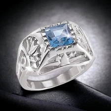 Aquamarine Gemstone With 925 Sterling Silver Groom Ring For Men's #AL235