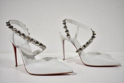 Christian Louboutin Spikita Pump 100 Bianco White Spike Strappy