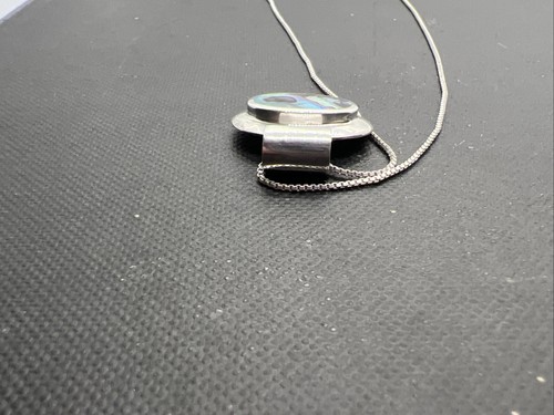 Abalone Oval Pendant Thailand 925 Sterling Silver 18 In Necklace Italy VTG READ - Picture 12 of 20