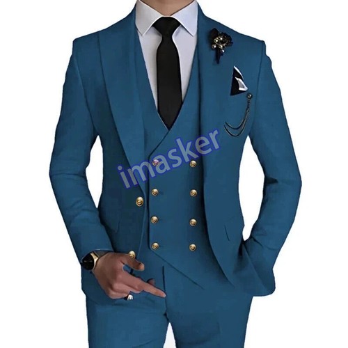 Conjunto de 3 piezas Traje Abrigo Chaleco Pantalones Hombres Boutique Doble Vestido Chaqueta Pantalones - Imagen 20 de 50