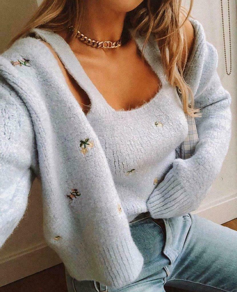floral embroidered knit top zara