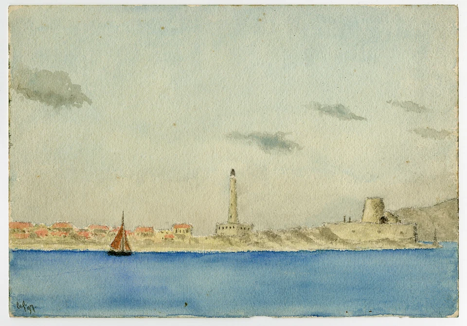 Antique Drawing-View on a lighthouse on Sicily-Anonymous-1897 - Image 2 of 4