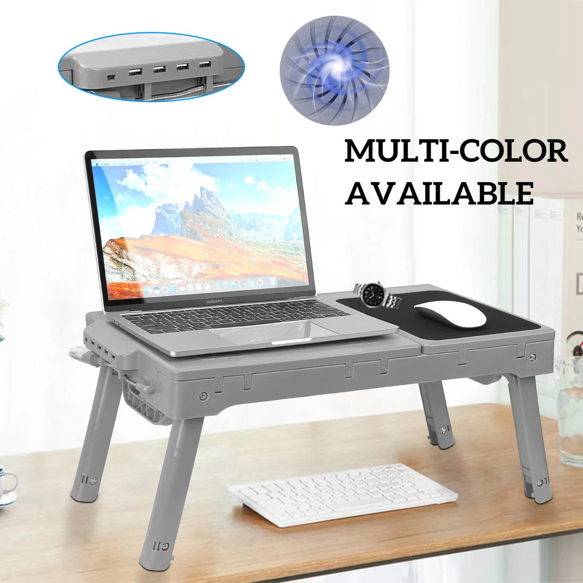 Adjustable Laptop Stand Foldable Aluminum Laptop Desk With Large Cooling  Fan & Mouse Pad For Bed, Sofa & Couch Lap Tray