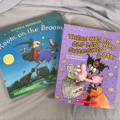 Lot Of 2 Kids Books Room On The Broom There Was An Old Lady Who Swallowed A Bat