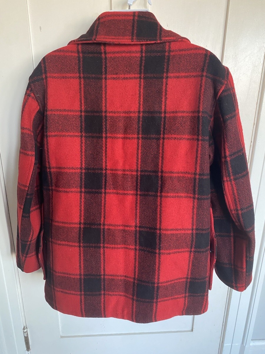 Chippewa Woolen Mills Wool Coat Buffalo Plaid Red Mens 40s Chippewa Woolen Mills Wool Coat Buffalo Plaid Red Mens 40s
