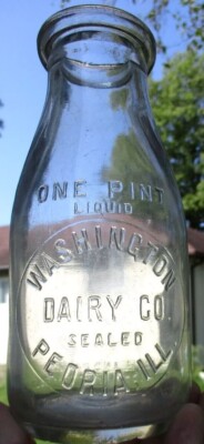 NICE PINT MILK BOTTLE WASHINGTON DAIRY CO PEORIA, IL 1930'S ERA CLEAN L@@K