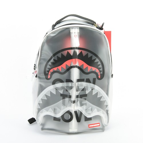 Sprayground Shark OPEN THE LOVE Vinyl Backpack Unisex Transparent Black NEW