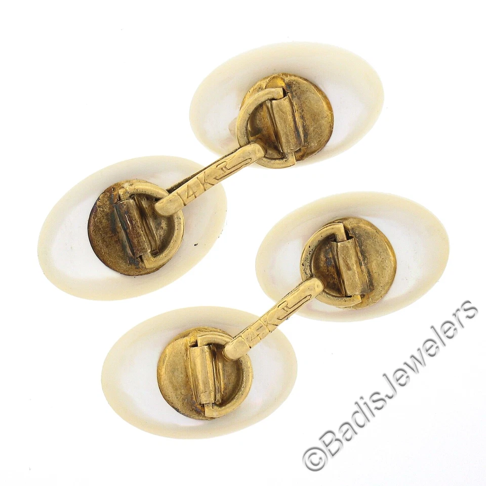 Gemelos ovalados antiguos de oro de 14k con centro de perlas semilla de 3 mm Foto 3 de 4