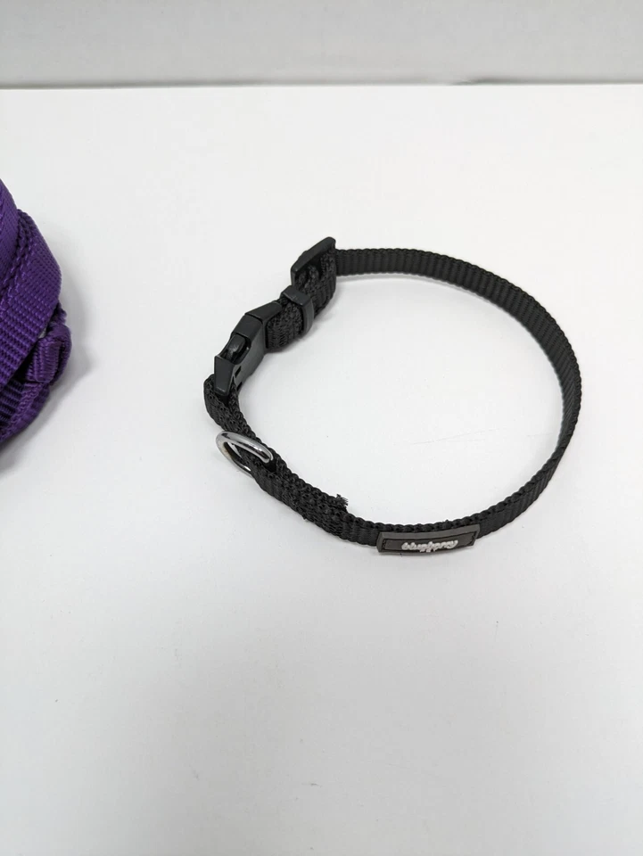 Collar de perro Blueberry Pet PEQUEÑO hebilla y correa segura para mascotas tejido púrpura negro usado en excelente estado Foto 3 de 4