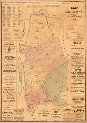 16'' x 24'' 1876 Map of Long Island City, Queens Co, N.Y.