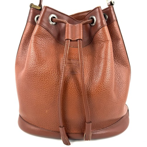 Burberry Drawstring Leather Shoulder Bag Nova Check Cross body Brown Authentic - Picture 3 of 24