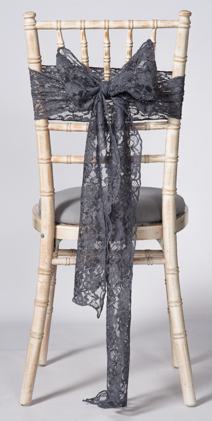 Chair Lace Pewter Grau Sash Wedding Runner Overlay Hood