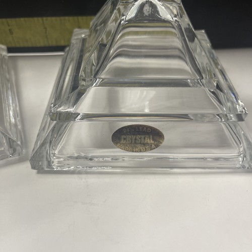 VINTAGE PAIR OF LEAD CRYSTAL DEPLOMB TAPER CANDLE HOLDERS WITH STICKERS 8" U.S.A - Picture 2 of 4