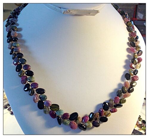 Genuine Watermelon Tourmaline Gemstone Necklace, multi color your length, finish - Picture 1 of 4