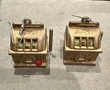 Vintage Working Lever Slot Machine Pierced Hook Earrings Charms- Pre Owned