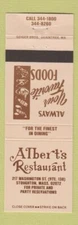 Matchbook Cover - Albert's Restaurant Stoughton MA