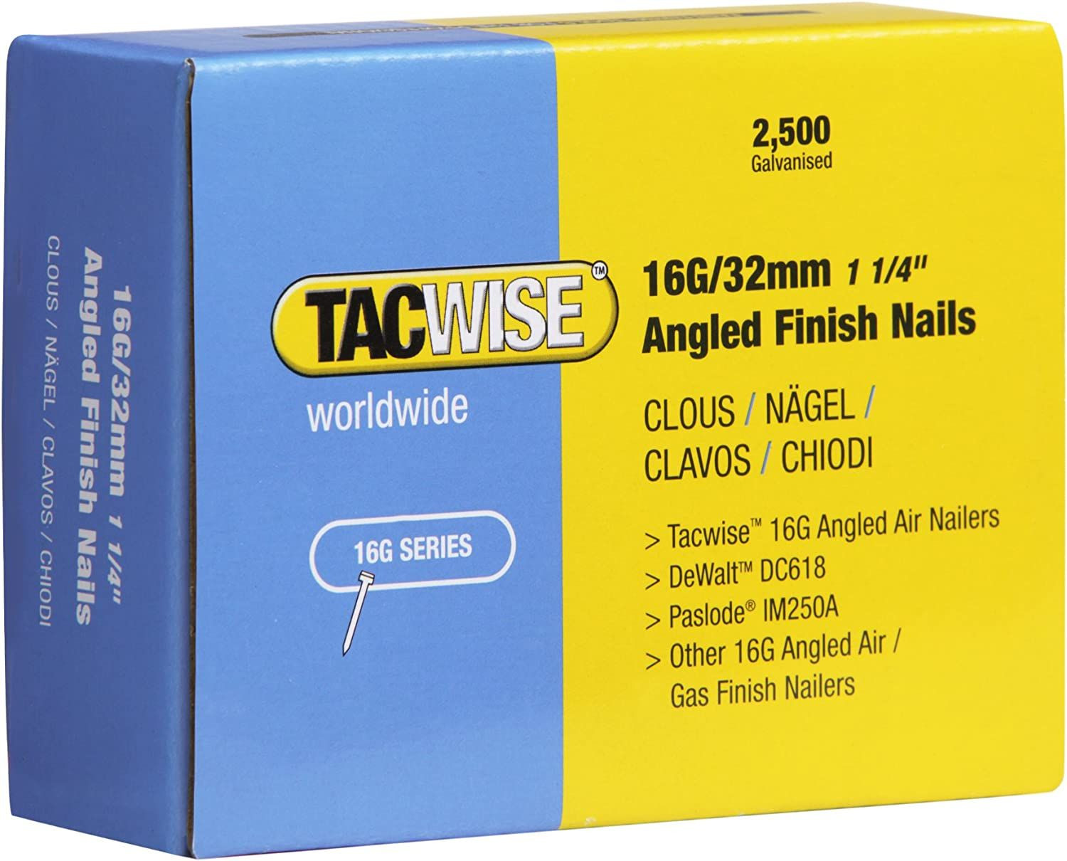 Tacwise 0769 16G/32 mm Angled Finish Nails - Box of 2,500 32