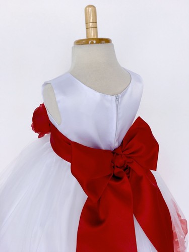 White Tulle Rose Petal Dress Easter Birthday Spring Summer Pageant Satin #24 - Picture 69 of 177