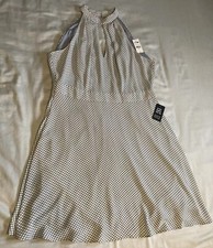 Express Womens Halter Fit & Flare Mini Chiffon Keyhole Grey White Polkadot NWT