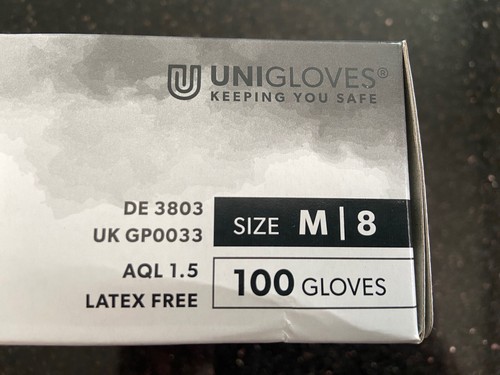 10 Boxes 500 Pairs 1000 Unigloves Black Pearl Nitrile Gloves Size 8 Medium - Picture 2 of 7