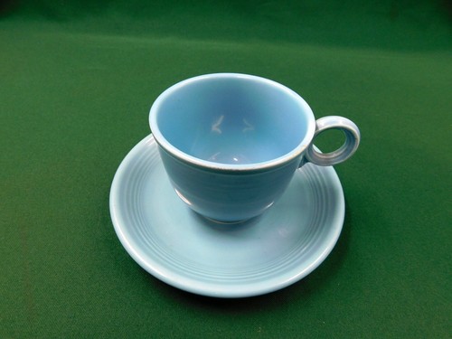 VINTAGE FIESTA WARE ~ BLUE CUP & SAUCER ~ TOM & JERRY RING HANDLE ~ FREE SHIP - Picture 3 of 6