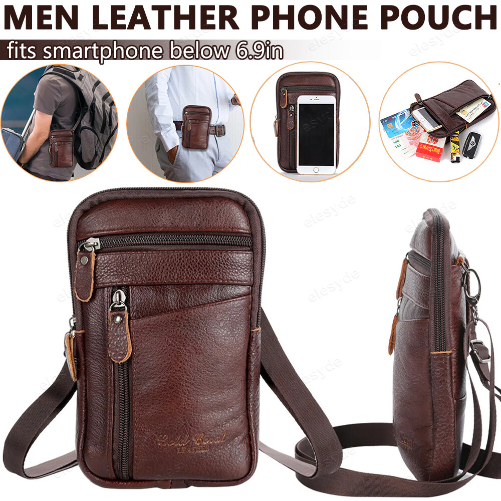 Leather Fashion Phone Pouch Belt Bag Men Shoulder Crossbody Waist Pack Handbag