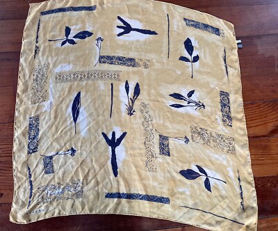 Vintage Jaeger Square Silk Scarf (Made In Italy) 32-inch Square Yellow Brown