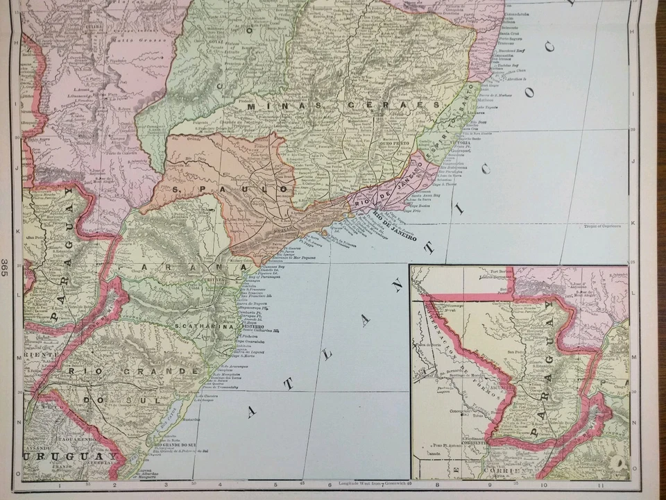 Vintage 1900 BRAZIL PARAGUAY Map 14"x22" Old Antique Original BRASILIA ASUNCION - Image 4 of 4