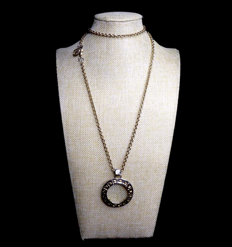Vintage Givenchy Gold-tone Necklace Greek Key Magnifying Glass Pendant 33" Long - Picture 3 of 7