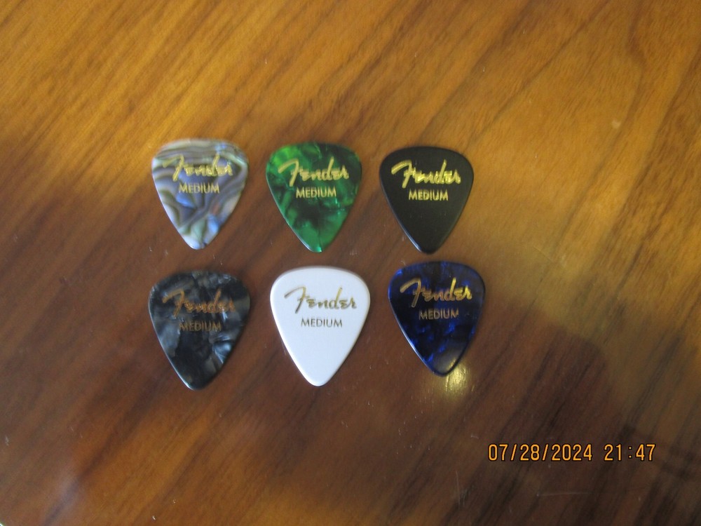 6 Pack Fender 351 Premium Celluloid Guitar Picks - Medium, Assorted Colors #488