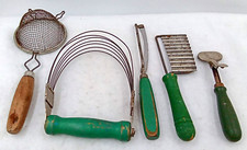 Vintage Kitchen Utensils Wood Handles Green M...